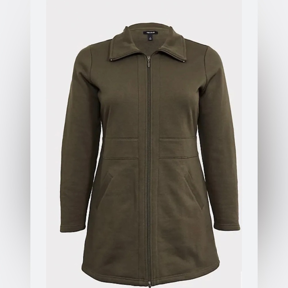 Torrid Olive Green Fleece Lined Dual Zip Jacket With Pockets Womens Size 2
